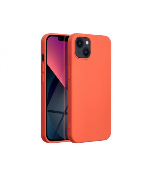 Husa iPhone 14, SIlicon Catifelat cu interior Microfibra, Orange